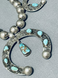 Rare Vintage Navajo/ Mexican Turquoise Sterling Silver Squash Blossom Necklace-Nativo Arts