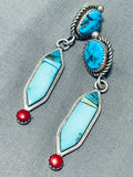 Important Vintage Native American Navajo Turquoise Inlay Sterling Silver Earrings-Nativo Arts
