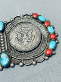 Huge 4 Inch Long 80 Grams Vintage Native American Navajo Turquoise Sterling Silver Pin-Nativo Arts