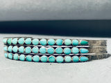 Early Eyes Of Turquoise Vintage Native American Zuni Sterling Silver Row Bracelet Cuff-Nativo Arts