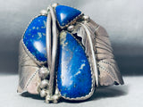 One Of The Best Vintage Native American Navajo Lapis Sterling Silver Shield Bracelet