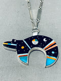 One Of A Kind Native American Navajo Turquoise Sterling Silver Cosmic Bear Necklace-Nativo Arts