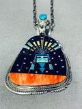 Outspace Vintage Native American Navajo Turquoise Inlay Sterling Silver Kachina Necklace-Nativo Arts