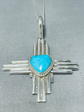 Rob Yellowhorse Native American Navajo Morenci Turquoise Sterling Silver Zia Necklace-Nativo Arts
