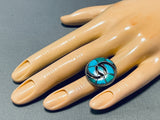 One Of The Best Vintage Native American Zuni Turquoise Swirl Inlay Sterling Silver Ring-Nativo Arts