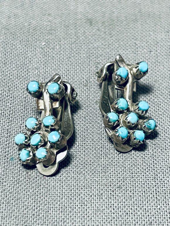 Flowers Of Turquoise Vintage Native American Zuni Sterling Silver Earrings Old-Nativo Arts