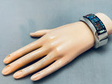 Important 6.5 Inch Wrist Vintage Native American Navajo Turquoise Inlay Sterling Silver Bracelet-Nativo Arts
