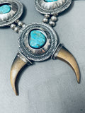 347 Grams Vintage Native American Navajo Turquoise Sterling Silver Squash Blossom Necklace-Nativo Arts