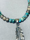 Rare Vintage Native American Navajo Turquoise Necklace Sterling Silver Feather Necklace-Nativo Arts