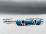 Incredible Domed Lapis Vintage Native American Navajo Coiled Sterling Silver Bracelet-Nativo Arts