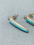 Important Vernon Haskie Vintage Native American Navajo 14k Gold Turquoise Earrings-Nativo Arts
