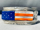 6.5 Inch Wrist American Flag Inlay Lapis Sterling Silve Rbracelet-Nativo Arts