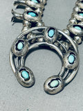 Exceptional Vintage Native American Navajo Blue Gem Turquoise Sterling Silver Squash Necklace-Nativo Arts