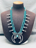 Gorgeous Native American Navajo Turquoise Sterling Silver Buttefly Squash Blossom Necklace-Nativo Arts