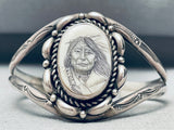 Completely Hand Carved Vintage Native American Navajo Sterling Silver Indian Woman Bracelet-Nativo Arts