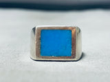 Brilliant Vintage Native American Navajo Inlay Kingman Turquoise Sterling Silver Ring-Nativo Arts