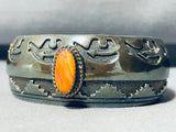 Kirb Nez Vintage Native American Navajo Orange Shell Sterling Silver Bracelet-Nativo Arts