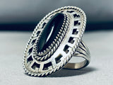 Sleek Vintage Native American Navajo Black Onyx Sterling Silver Gigantic Ring-Nativo Arts
