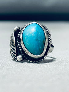 Impressive Vintage Native American Navajo Bisbee Turquoise Sterling Silver Ring-Nativo Arts