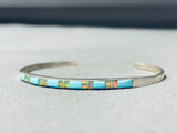 Very Intricate Vintage Native American Zuni Turquoise Opal Sterling Silver Inlay Bracelet-Nativo Arts