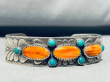Gorgy!! Vintage Native American Navajo Turquoise Shel Sterling Silver Bracelet Cuff-Nativo Arts