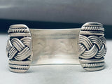 Hand Woven Vintage Native American Navajo Sterling Silver Bracelet Cuff-Nativo Arts
