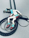 Rare Older Vintage Native American Zuni Dancer Turquoise Sterling Silver Bolo Tie-Nativo Arts