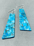 Native American Long Santo Domingo Turquoise Sterling Silver Earrings-Nativo Arts