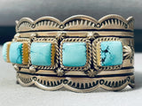 One Of The Finest Squared Turquoise Native American Navajo Sterling Silver Bracelet-Nativo Arts