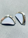 Fascinating Vintage Signed Native American Zuni Moonstone Sterling Silver Earrings-Nativo Arts