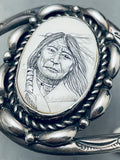 Completely Hand Carved Vintage Native American Navajo Sterling Silver Indian Woman Bracelet-Nativo Arts