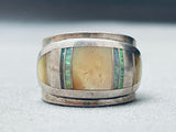 Stunning Vintage Native American Navajo Opal Sterling Silver Inlay Ring Old-Nativo Arts