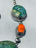 Gasp! Vintage Navajo Green Turquoise Coral Sterling Silver Necklace-Nativo Arts