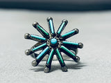 Sun Ray Turquoise Early 1900's Vintage Native American Zuni Sterling Silver Ring Old-Nativo Arts