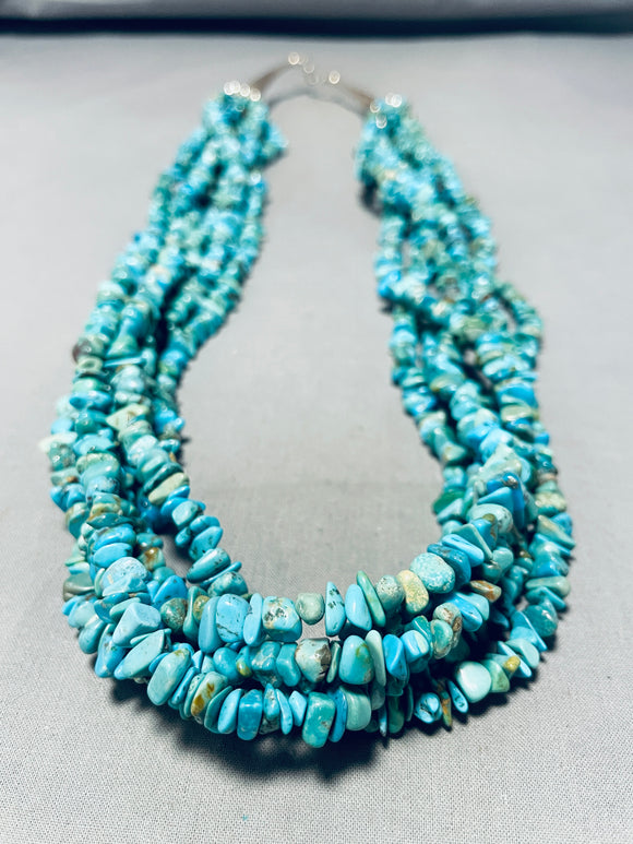 Native American 274 Grams Vintage Santo Domingo 6 Strands Blue Green Turquoise Silver Necklace-Nativo Arts