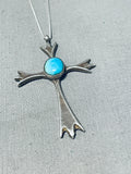 Pretty Vintage Native American Navajo Pilot Mountain Turquoise Sterling Silver Necklace-Nativo Arts