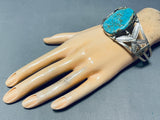 Leaf Flanks Vintage Native American Navajo Old Deposit #8 Turquoise Sterling Silver Bracelet-Nativo Arts