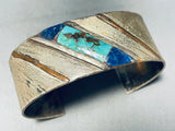 Native American One Of The Most Unique Vintage Navajo Turquoise Inlay Sterling Silver Bracelet-Nativo Arts