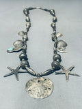 Native American Rare Longer 30 Inch Seashell Vintage Navajo Sterling Silver Necklace-Nativo Arts
