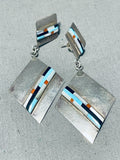 Above The Rest Vintage Native American Navajo Turquoise Inlay Sterling Silver Earrings-Nativo Arts