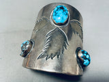 Tommy Piaso Wide Vintage Native American Navajo Turquoise Sterling Silver Bracelet Cuff-Nativo Arts
