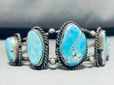 Brilliant Blue Vintage Native American Navajo 5 Blue Gem Turquoise Sterling Silver Bracelet-Nativo Arts