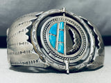 Rotating Center!! Vintage Native American Navajo Turquoise Sterling Silver Flank Bracelet Old-Nativo Arts