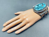 Important Lone Mountain Turquoise Vintage Native American Navajo Sterling Silver Bracelet-Nativo Arts