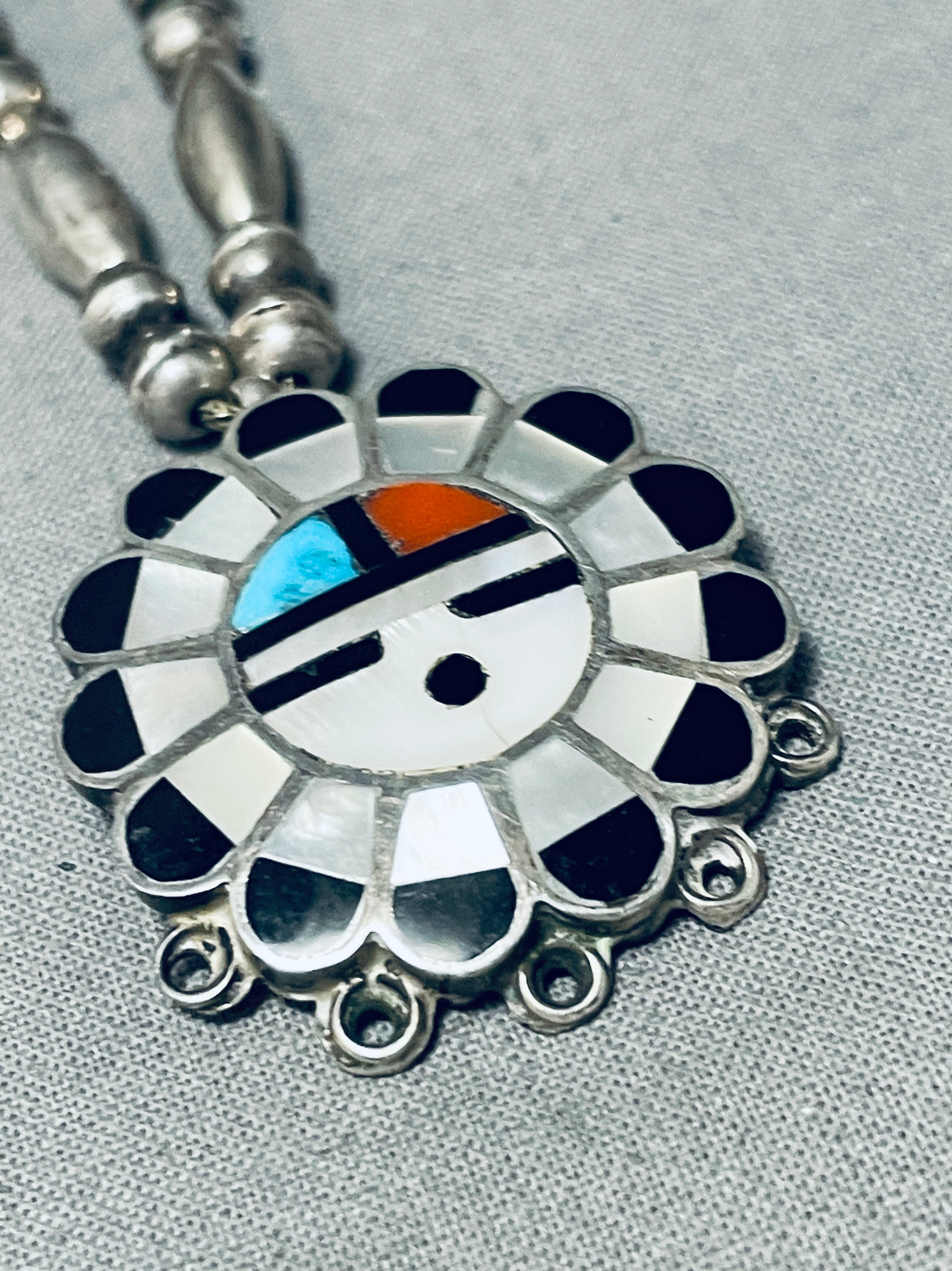 Multicolor & Turquoise Sunface Inlay 925 Sterling store Silver Buffalo Pendant