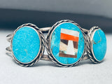 One Of The Most Unique Vintage Native American Navajo Turquoise Inlay Sterling Silver Bracelet-Nativo Arts