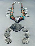 Gasp! Native American Navajo Turquoise Sterling Silver Spiny Oyster Squash Blossom Necklace-Nativo Arts