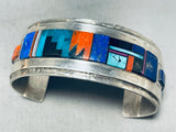 6.5 Inch Wrist Vintage Native American Navajo Turquoise Inlay Sterling Silver Bracelet-Nativo Arts