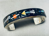 6.5 Inch Wrist Native American Navajo Turquoise Coral Jet Sterling Silver Cosmic Inlay Bracelet-Nativo Arts