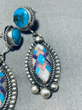One Of Most Beautiful Vintage Native American Navajo Turquoise Inlay Sterling Silver Earrings-Nativo Arts